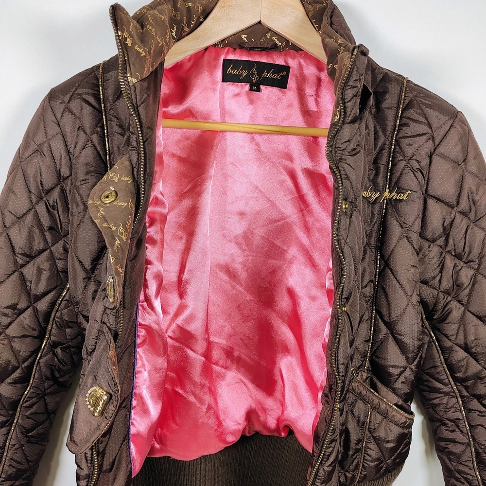 Baby Phat Women's Full Zipper Medium Puffer Brown‎ Winter Jacket
